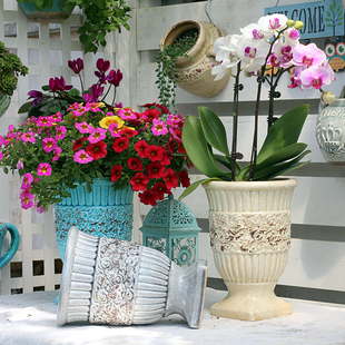 欧式 创意复古粗陶大号老桩多肉植物阳台花卉绿萝陶瓷陶土园艺花盆