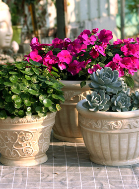 欧式大号浮雕罗马陶土红陶花盆细质透气阳台花卉绿植微月盆草花盆