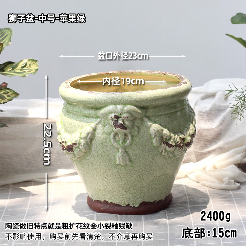 欧式大号复古浮雕蓝色陶土陶瓷花盆透气阳台花卉绿植粗陶庭院盆i.