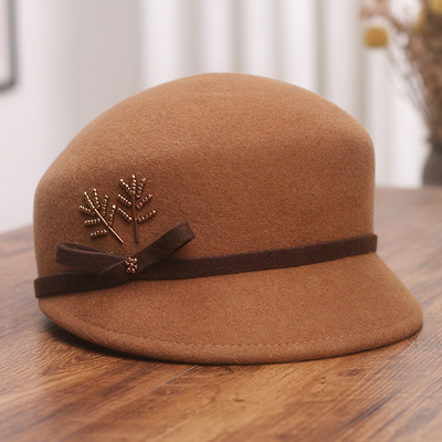 帽子女秋冬新款骑士帽英伦复古羊毛定型礼帽时尚羊毛呢圆顶鸭舌帽