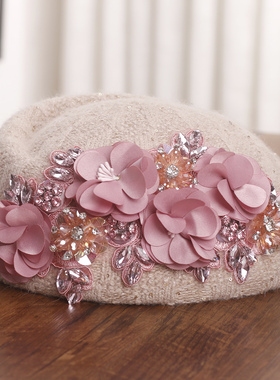 秋冬新款优雅定型贝雷帽子女韩版花朵针织空姐帽千洋气礼帽0117k