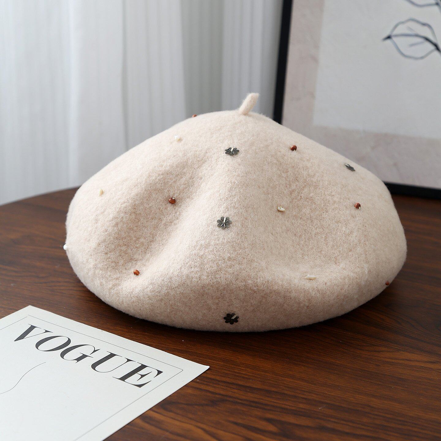 新款羊毛贝雷帽子女秋冬时尚百搭画家帽显脸小日系钉珠八角蓓蕾帽,服饰配件/皮带/帽子/围巾,帽子,淘宝优惠券,粉丝福利购,淘宝优惠卷