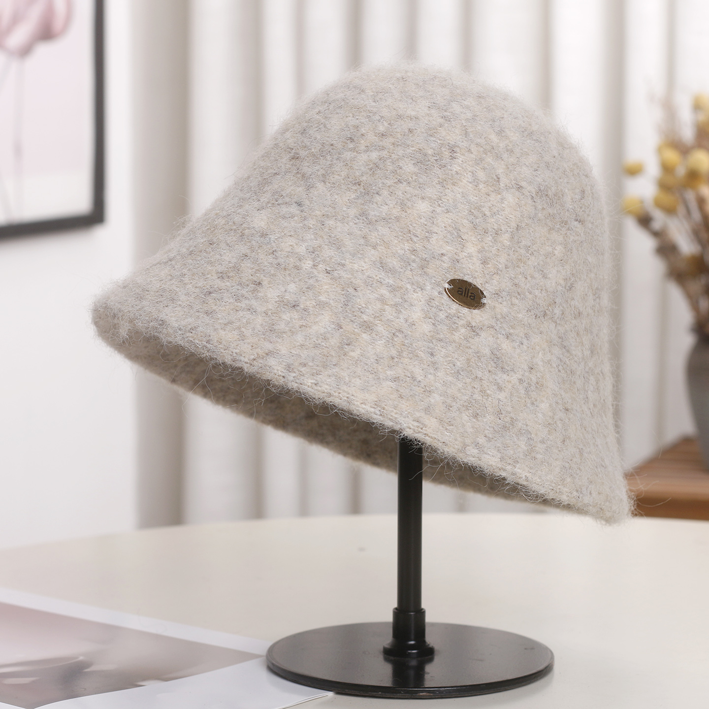 韩国兔毛混纺渔夫帽子女秋冬季