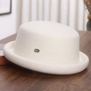法式复古卷边丸子礼帽女秋冬高级感羊毛呢贝雷帽时尚百搭保暖盆帽