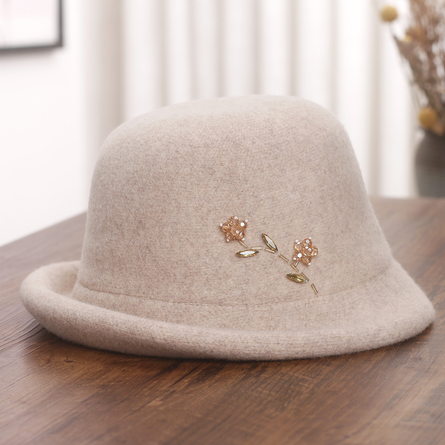 日系卷边羊毛呢渔夫帽子女秋冬优雅百搭保暖盆帽时尚减龄羊毛礼帽