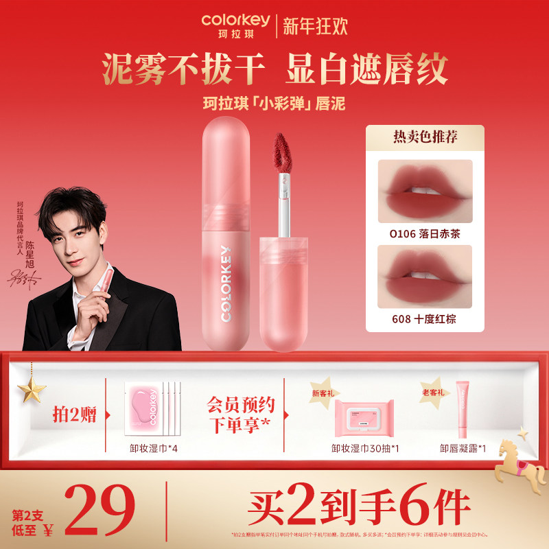 Colorkey珂拉琪小彩弹唇泥女雾面哑光唇釉唇彩口红女学生党红棕色