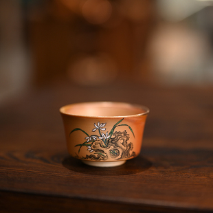 手绘柴烧主人杯 景德镇素生手作柴烧器