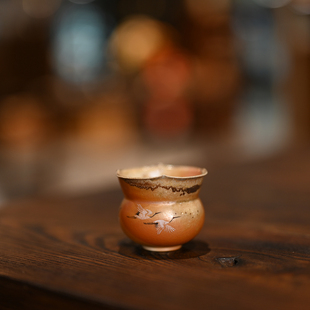 手绘仙鹤 素生手作柴烧器 柴烧主人杯