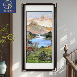 高档 饰画走廊玄关山水画新中式 金山聚宝图2026新款 手工铜板铜雕装