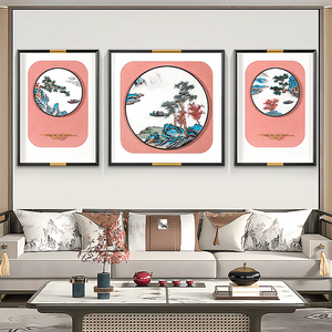 新中式客厅沙发背景墙装饰画客厅高档大气轻奢高级感山水苏绣刺绣