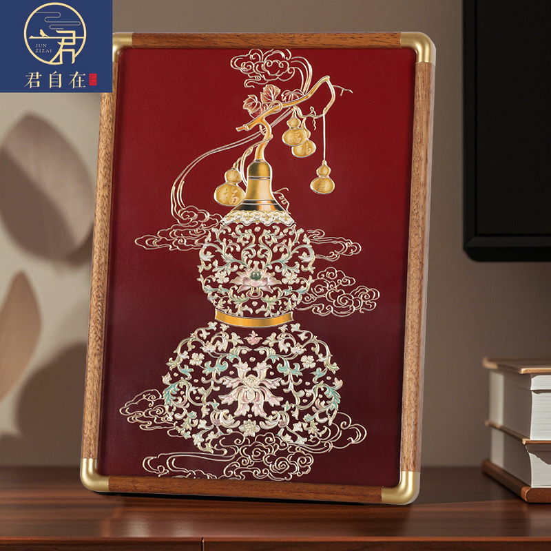 五福临门手工铜板铜雕桌面摆台画