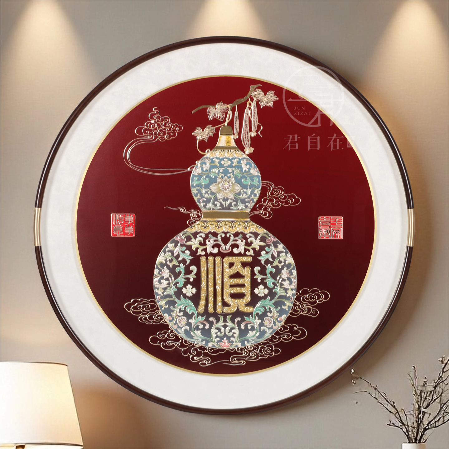 新中式葫芦手工铜雕圆形装饰画