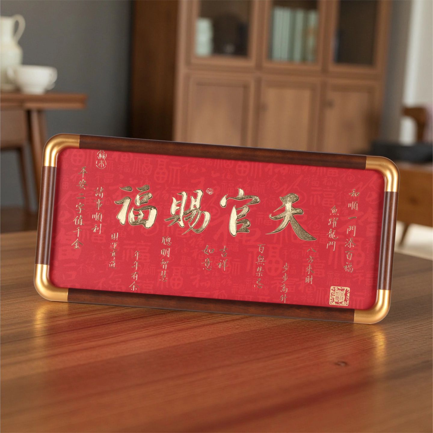 新中式天官赐福装饰摆件手工铜雕装饰摆台玄关桌送礼高级感工艺品