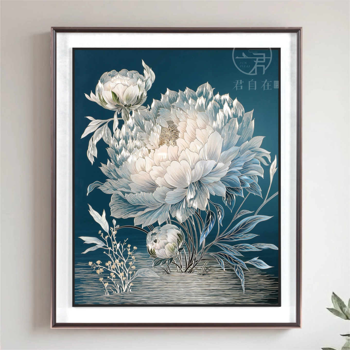 现代简约手工铜雕牡丹装饰画