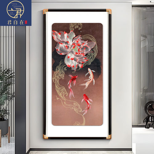 玄关新中式荷香清韵织锦绣装饰画