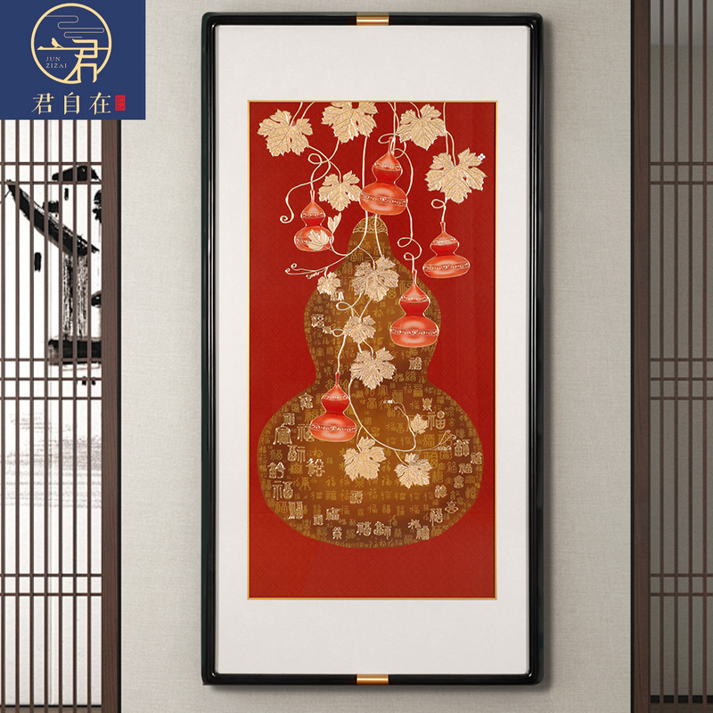 五福临门新中式玄关手工铜雕画