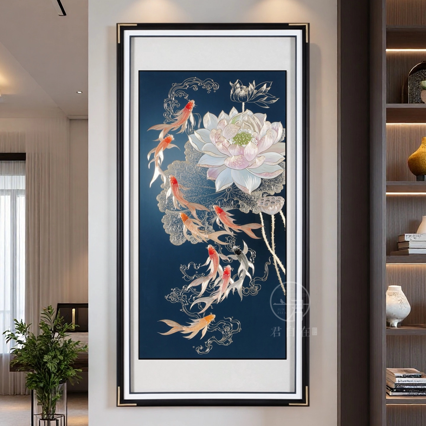 新中式手工铜雕锦鲤荷花装饰画