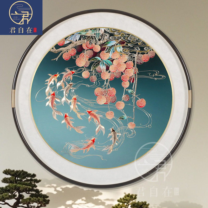 鸿利有余手工铜雕装饰画入户玄关走廊餐厅荔枝九鱼寓意好高档壁画