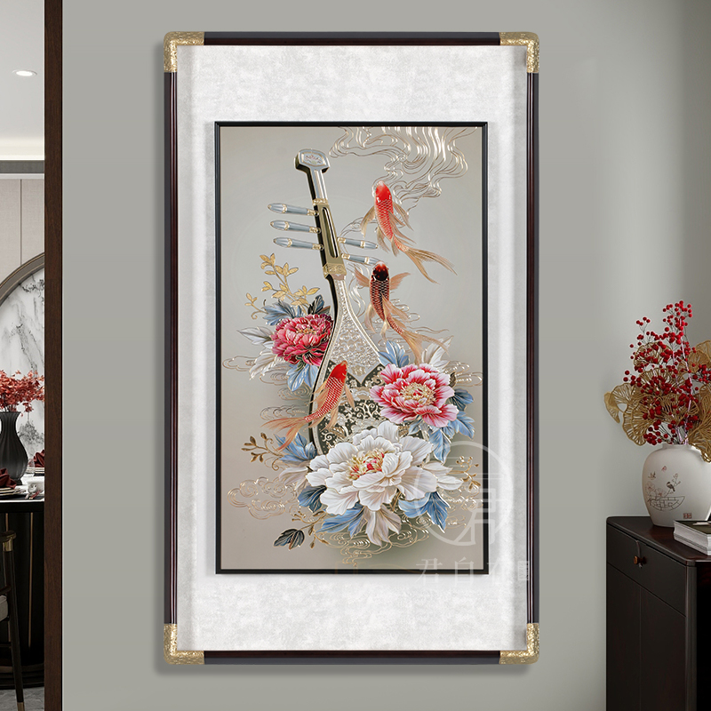 和谐美满手工铜板铜雕装饰画竖版