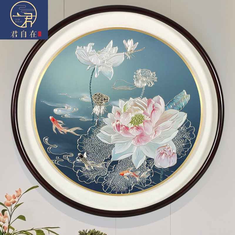金玉满堂手工铜板铜雕装饰画荷花鱼玄关走廊锦鲤寓意好现代上档次图片
