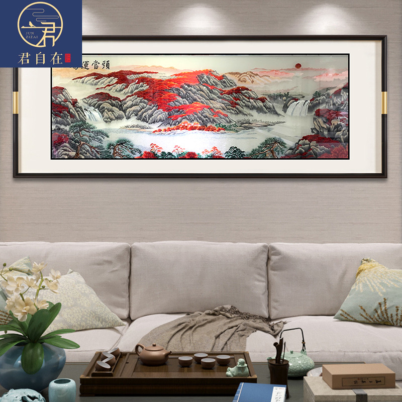 高端客厅沙发背景墙刺绣装饰画高档大气墙壁挂画手工苏州成品绣图片