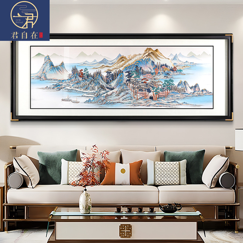 高级高端客厅画2025年新款高端大气手工铜雕沙发背景墙挂画山水画