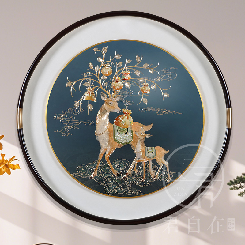 福禄双全手工铜雕装饰画鹿葫芦画玄关走廊入户墙寓意好招财新中式图片