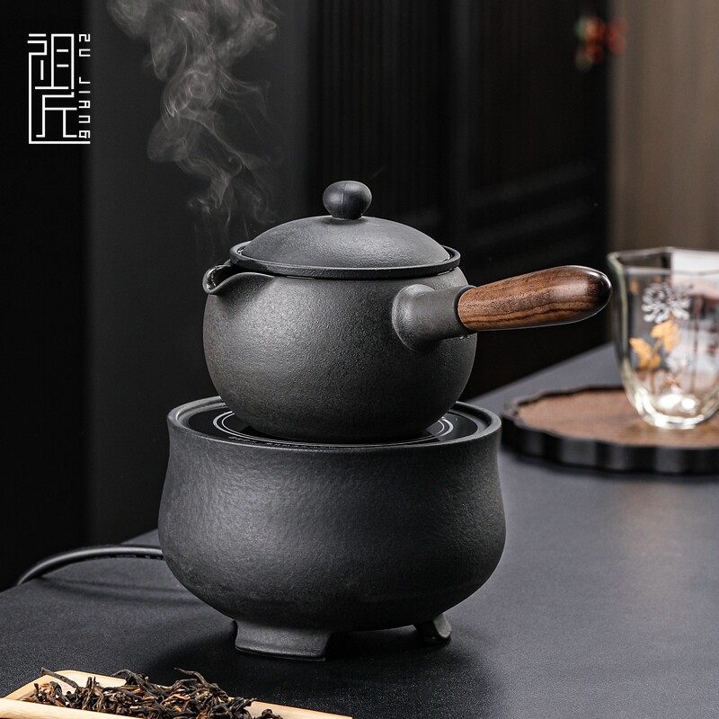 火山石侧把煮茶壶围炉煮茶器煮茶炉过滤老白茶黑茶陶壶电陶炉套装