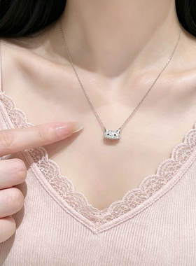 S925纯银法棍小猫项链女法式小众可爱设计吊坠甜美少女心锁骨链