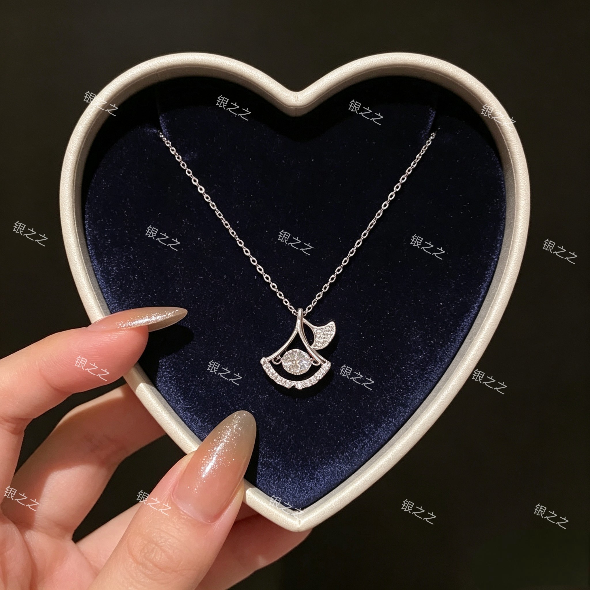 s925纯银三生有杏灵动款项链女银杏叶扇形ins风套链韩版简约日韩