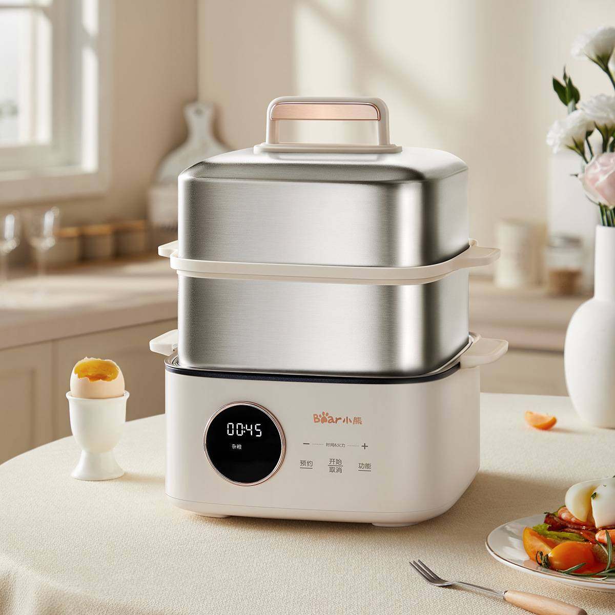 官网品牌小熊电蒸锅DZG-B23W1电蒸笼家用型三层多功能预约蒸煮锅