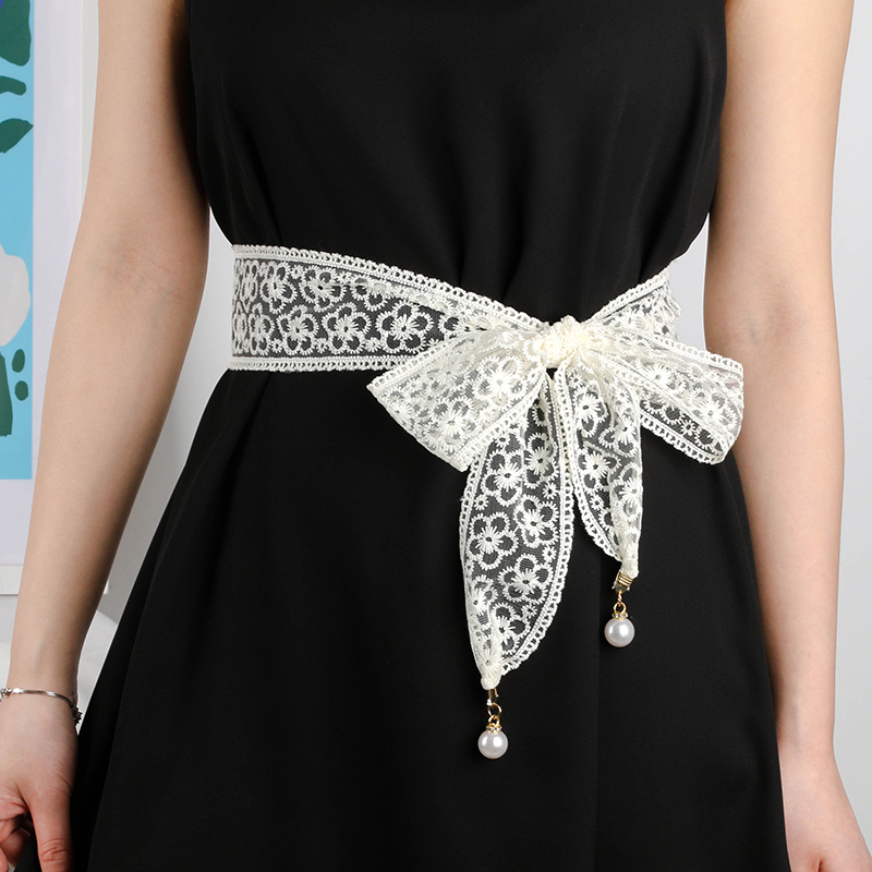 黑色蕾丝腰带女布甜美