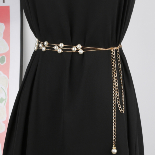 裙腰带女复古白色珍珠流苏腰链装 饰汉服古风连衣裙女士裙带配饰潮