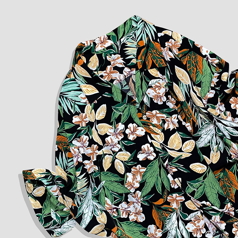 vintage衬衫日系80年代港风古巴领衬衣夏威夷海边花衬衫垂感复古