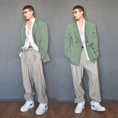 高级感奶系穿搭早春套装 茶系上衣绿色茶歇风外套忧郁 冷淡系西装