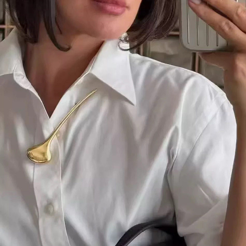 法式复古极简设计金属光面银杏叶胸针轻奢高级感西装衬衫别针胸花