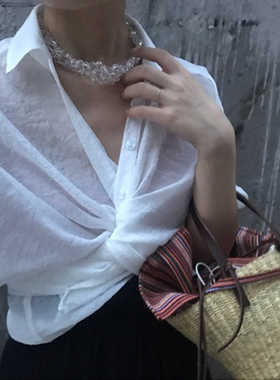 法式水晶串珠花朵短款韩版锁骨链