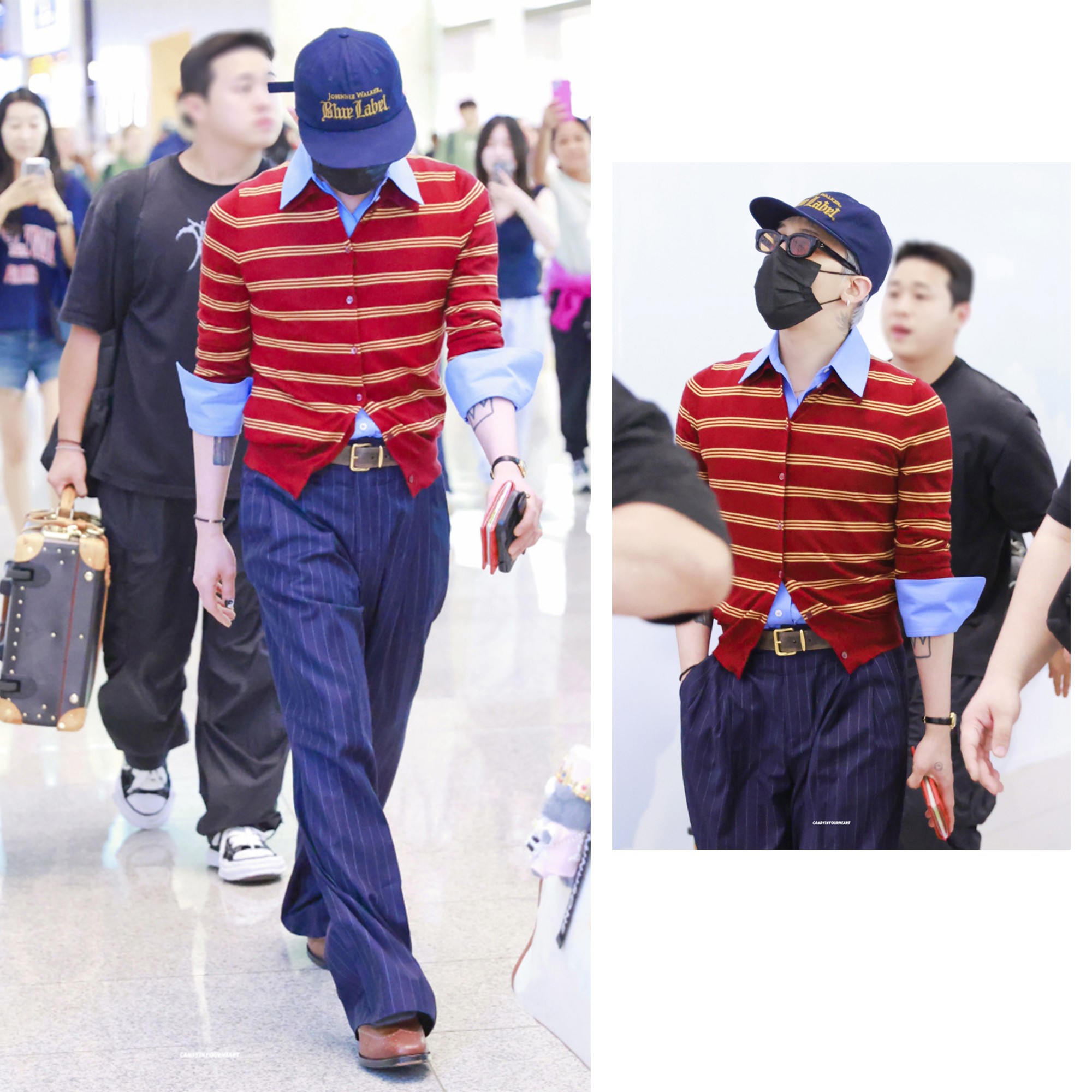 2025新款gd权志龙同款条纹藏青色垂感阔腿西装裤宽松休闲长裤男女