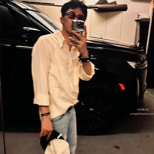 gd权志龙同款白色长袖衬衫男生日系ins潮宽松休闲cityboy纯棉衬衣