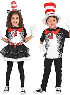 万圣节戴帽子的猫衣服the cat in the hat儿童cosplay舞台表演服