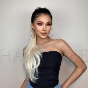 wigs 长款 hair Ponytail Long 白金色抓夹马尾假发Gold platinum