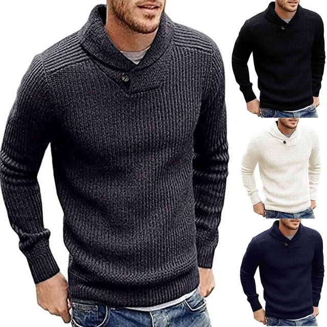 Winter Code Men Sweater Solid Color Turtleneck Top圆领毛衣男