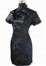 Black Traditional Chinese Qipao Dress Sexy Short Cheongsam