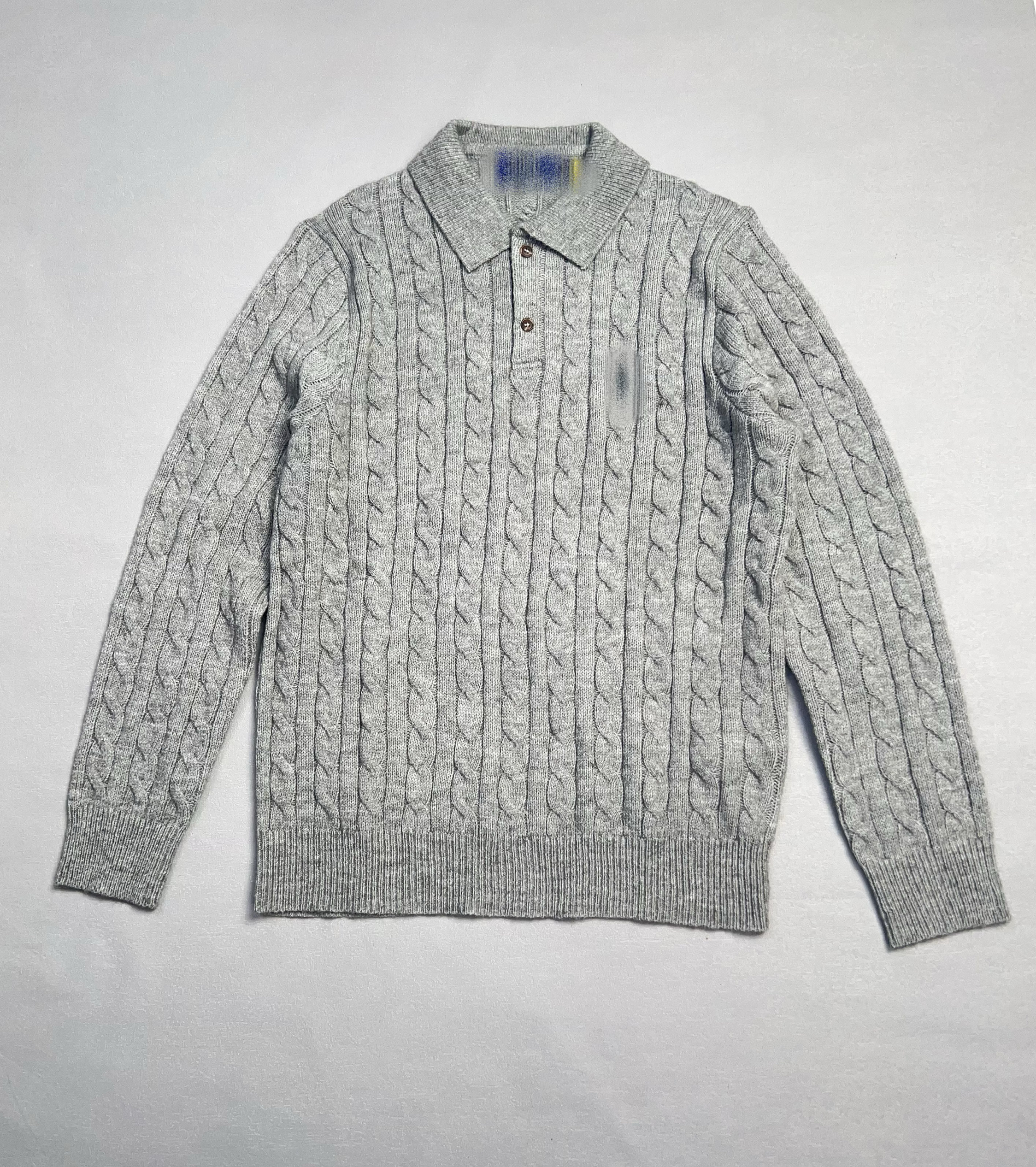 秋冬新款男士麻花翻领羊绒毛衣休闲简约百搭刺绣羊毛polo衫外套