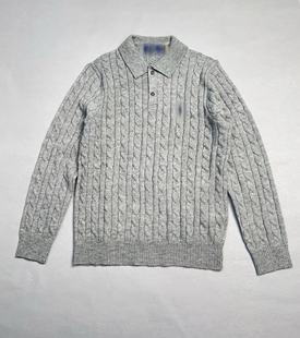 秋冬新款男士麻花翻领羊绒毛衣休闲简约百搭刺绣羊毛polo衫外套