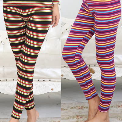 薄款条纹纯棉妈妈保暖贴身秋裤