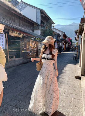 CallmeEar//【巴黎蔷薇】蕾丝拼接吊带裙早春设计感洋装度假裙