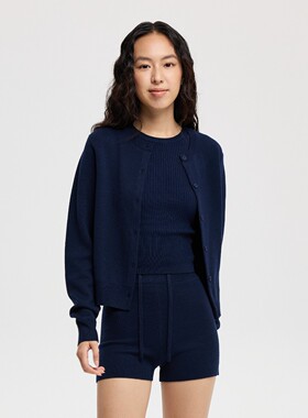 oneup老钱风羊毛背心针织开衫外套两件套上衣女春秋纯色毛衣套装