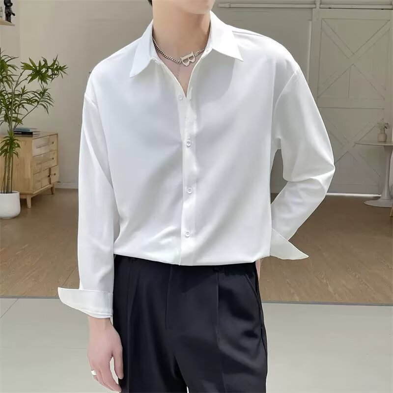 长袖衬衫男夏季薄款百搭衬衣外套韩版潮流宽松大码纯色港风服
