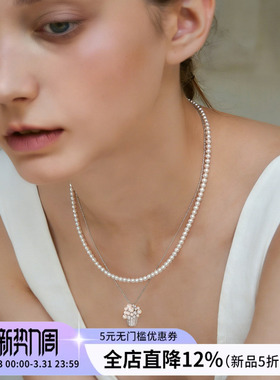 饰悟银饰花篮珍珠双层锁骨链新款